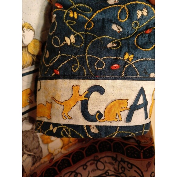 Womens S-M Cats Tapestry Quilted Longsle Jacket/Cat Button VIBRANT COLORS - Picture 10 of 16